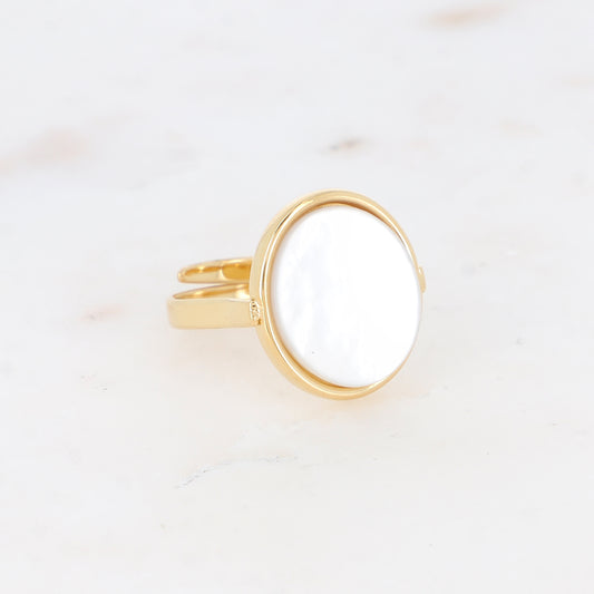 Bague ovale avec pierre naturelle - Nacre