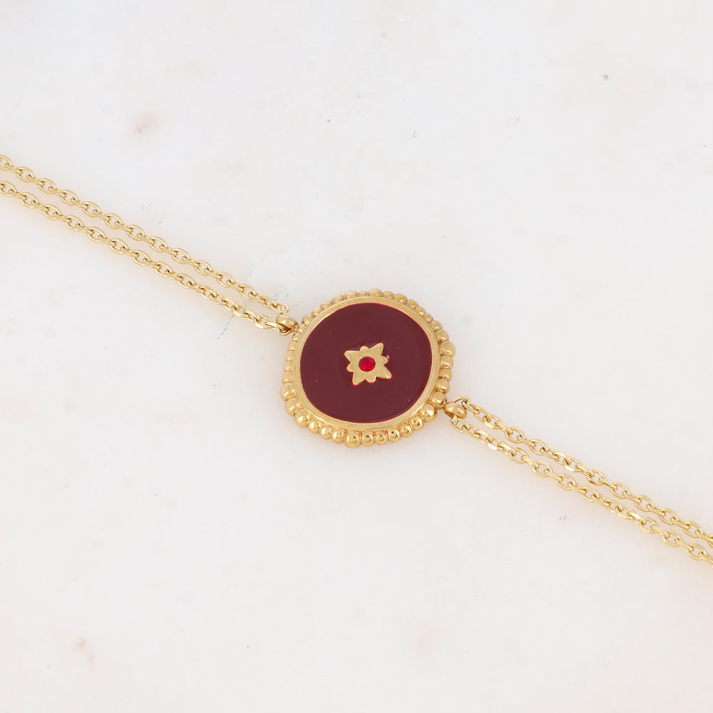 Bracelet double rangs avec pièce émaillée et strass
