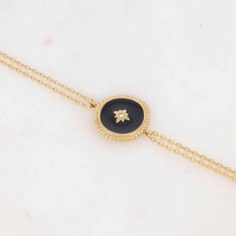Bracelet double rangs avec pièce émaillée et strass
