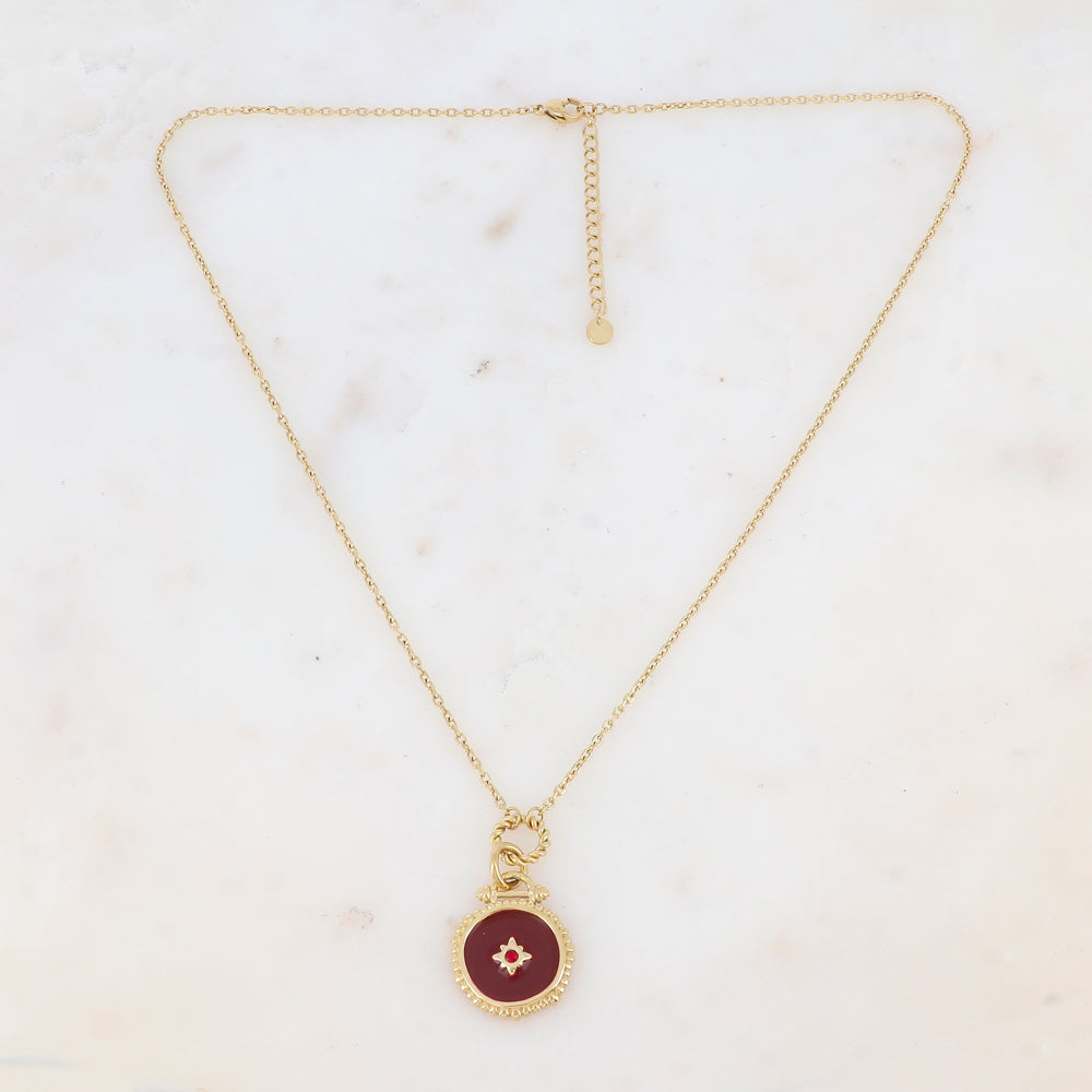 Collier avec pièce émaillée et strass (50+5CM)