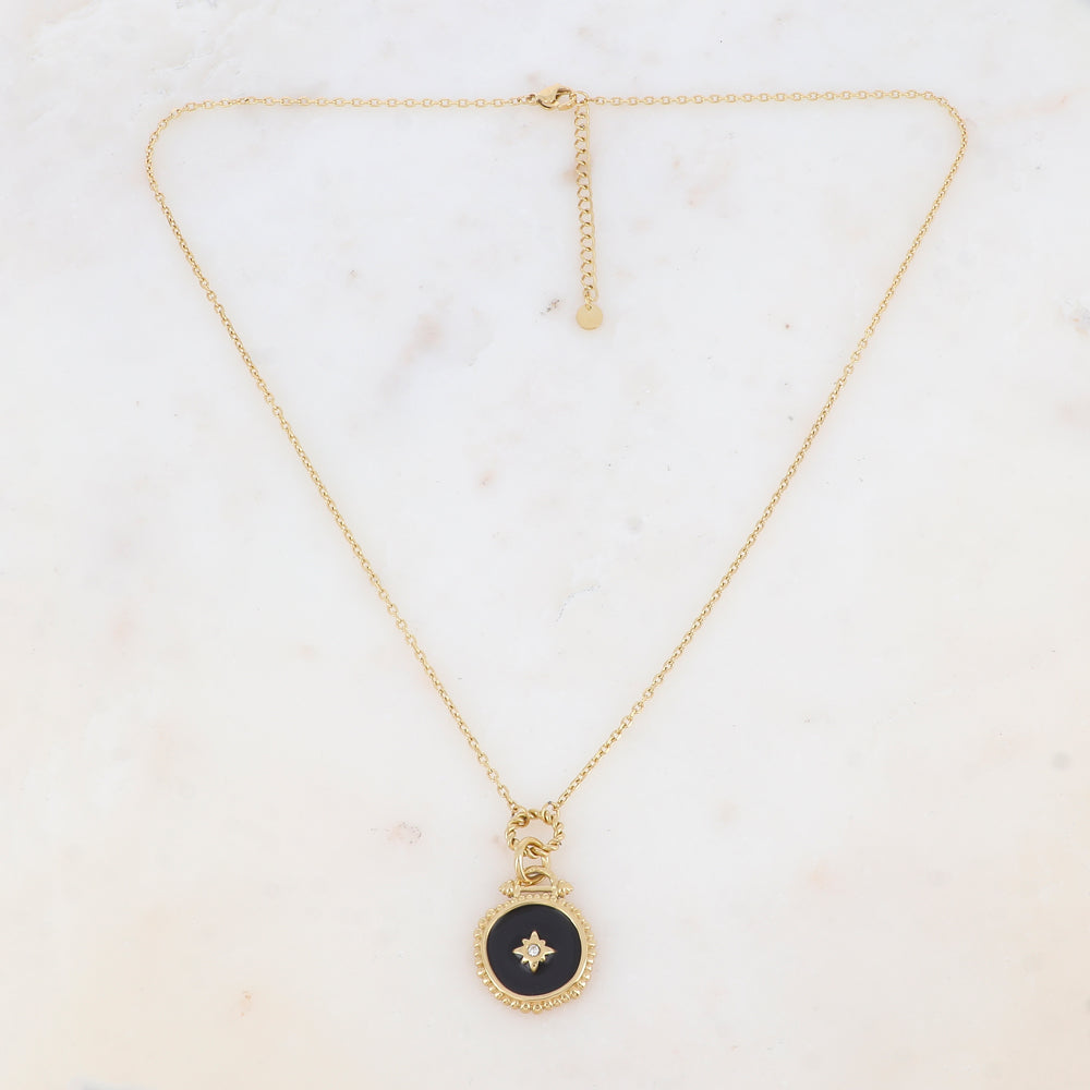 Collier avec pièce émaillée et strass (50+5CM)