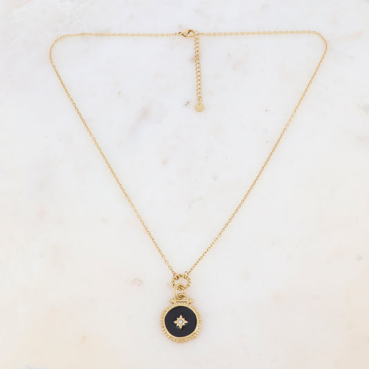 Collier avec pièce émaillée et strass (50+5CM)