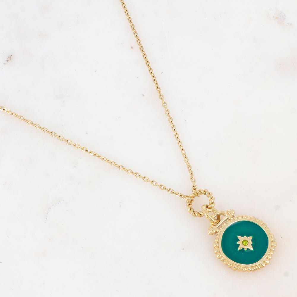 Collier avec pièce émaillée et strass (50+5CM)