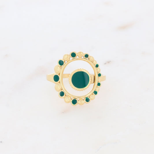 Bague avec pièces émaillées - Vert