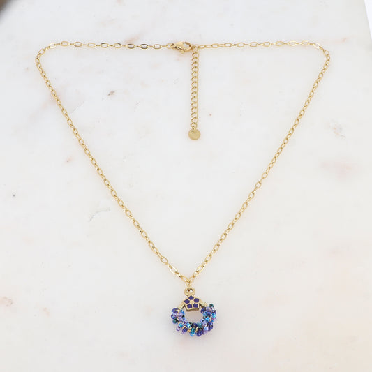 Collier avec avec anneau, perles, étoile et émail (40+5CM)