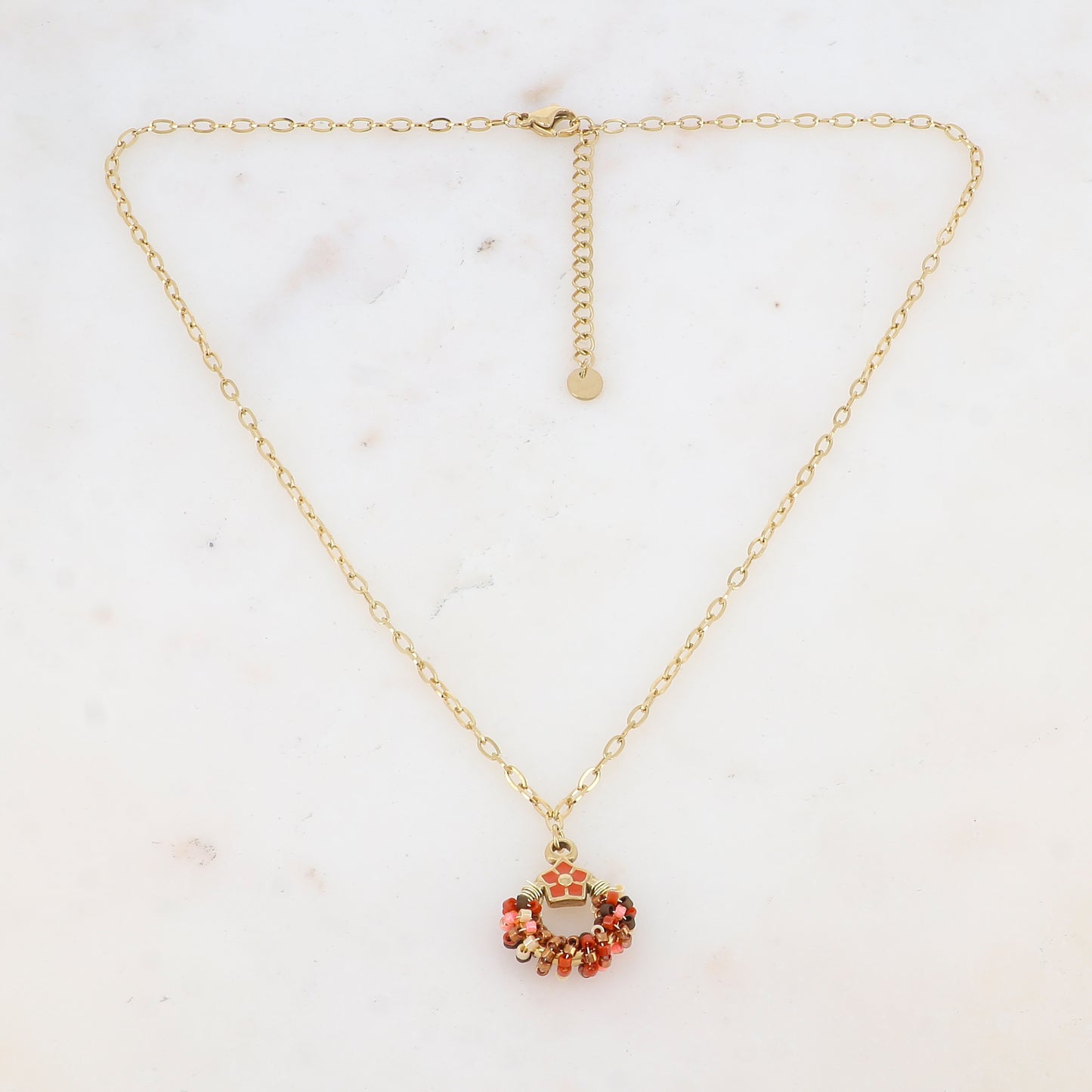 Collier avec avec anneau, perles, étoile et émail (40+5CM)