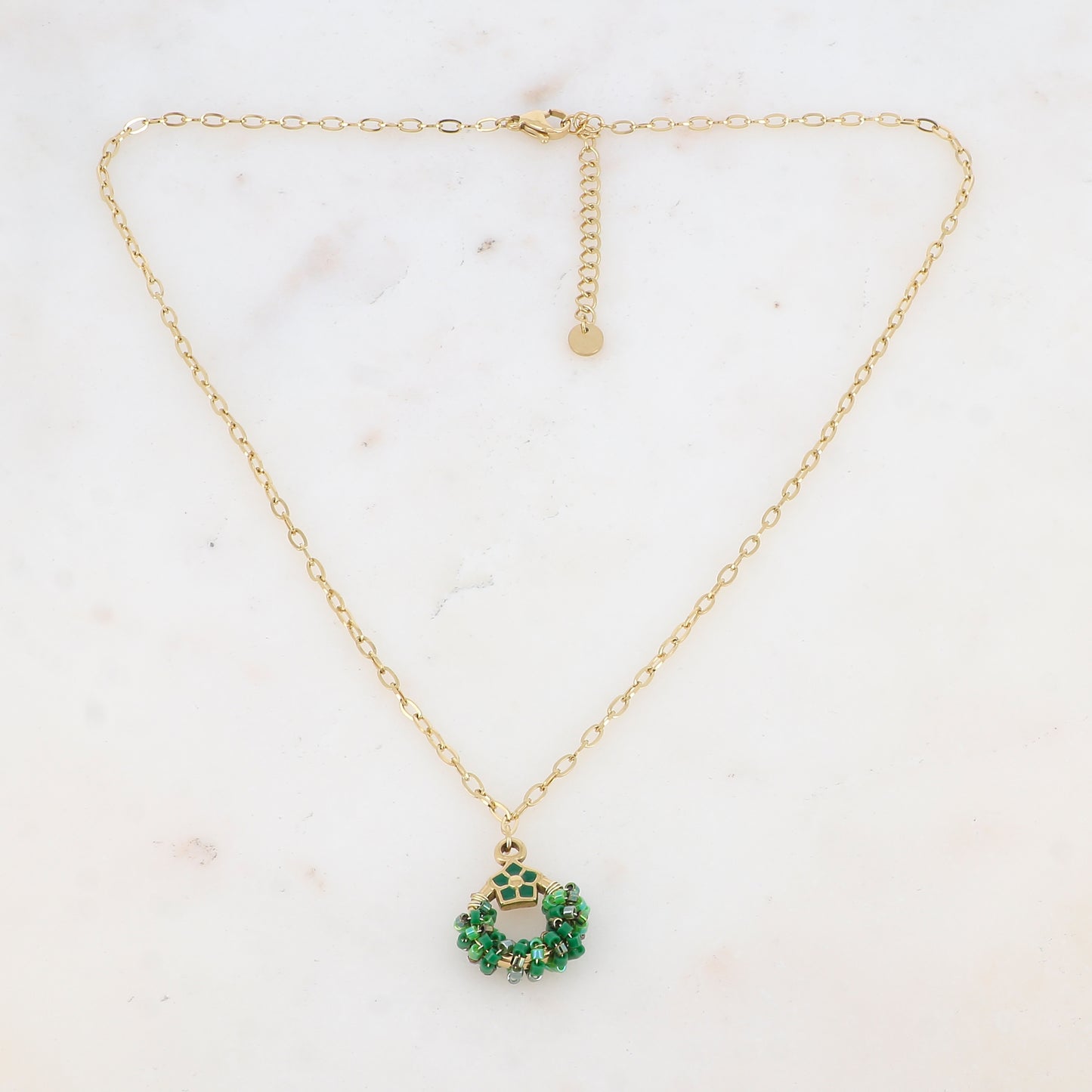 Collier avec avec anneau, perles, étoile et émail (40+5CM)