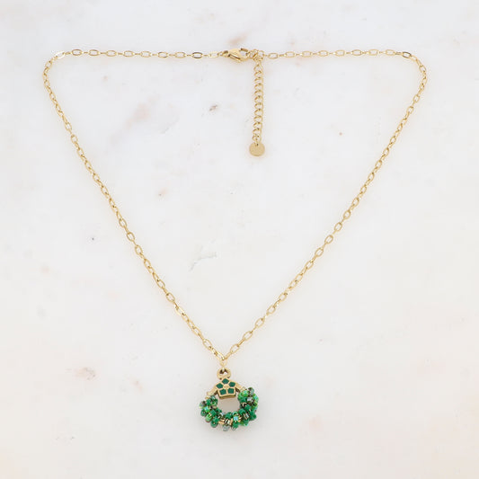 Collier avec avec anneau, perles, étoile et émail (40+5CM)