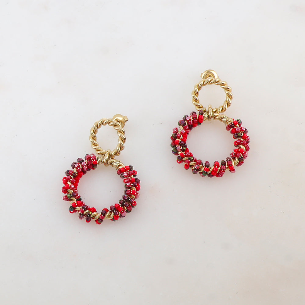 B.O à puce avec 2 anneaux torsadés, et perles de rocaille 2,9 x 4,2 CM