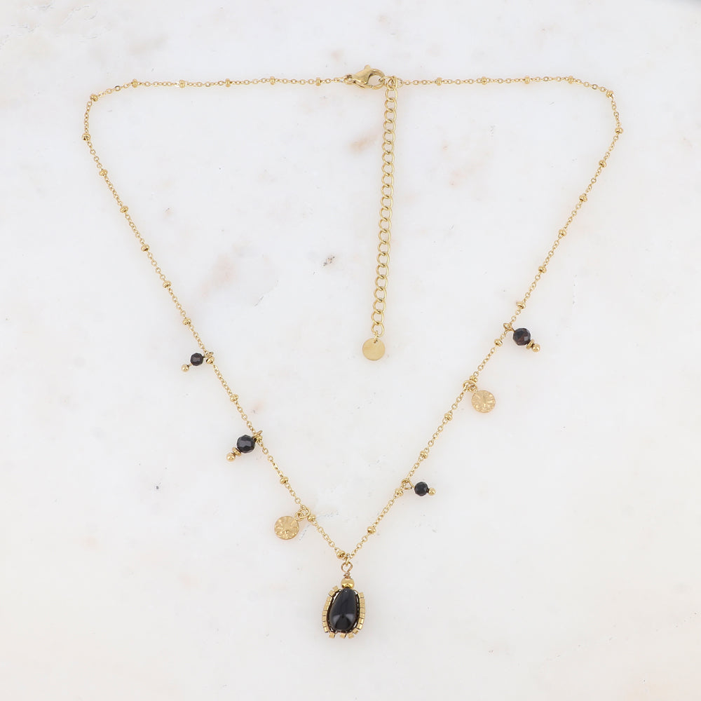 Collier avec pampilles rondes martelées et pierres naturelles (39+7CM)