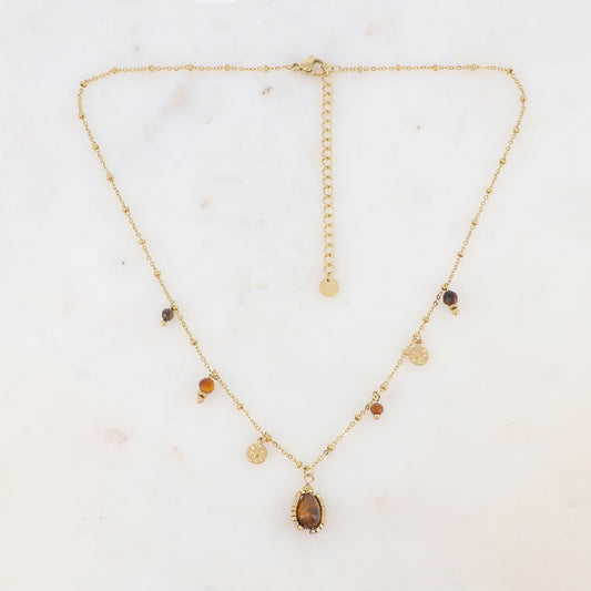 Collier avec pampilles rondes martelées et pierres naturelles (39+7CM)