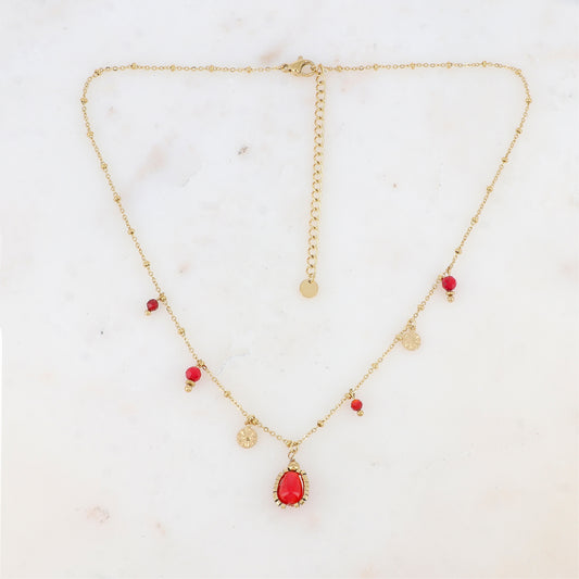Collier avec pampilles rondes martelées et pierres naturelles (39+7CM)