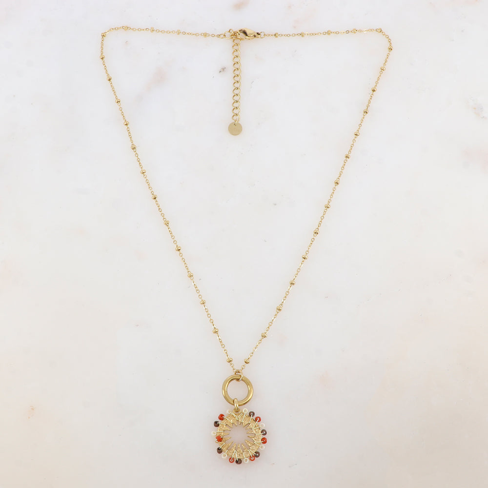 Collier avec anneau, pièce ronde embellie de perles (40+5CM)