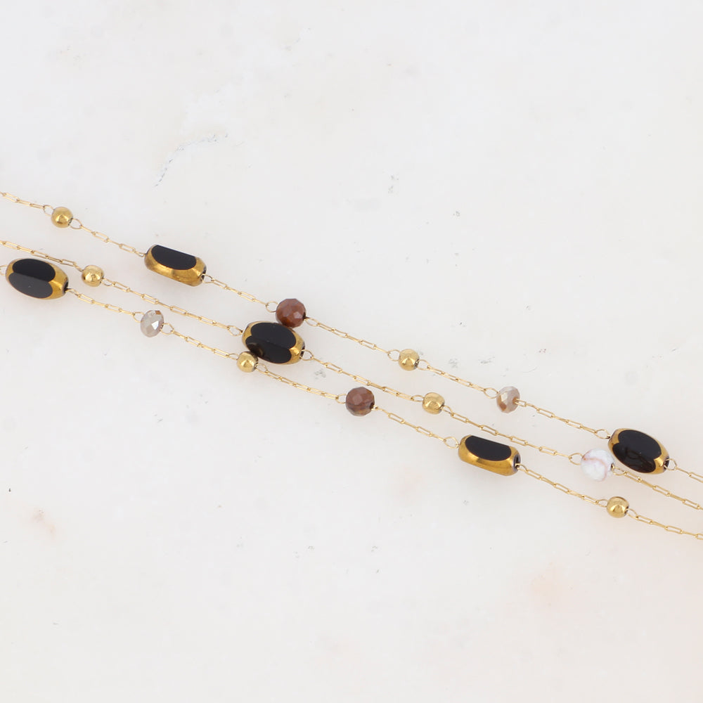 Bracelet 3 rangs avec pierre naturelle et pâtes de verre