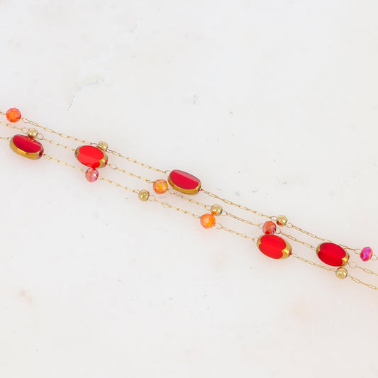 Bracelet 3 rangs avec pierre naturelle et pâtes de verre