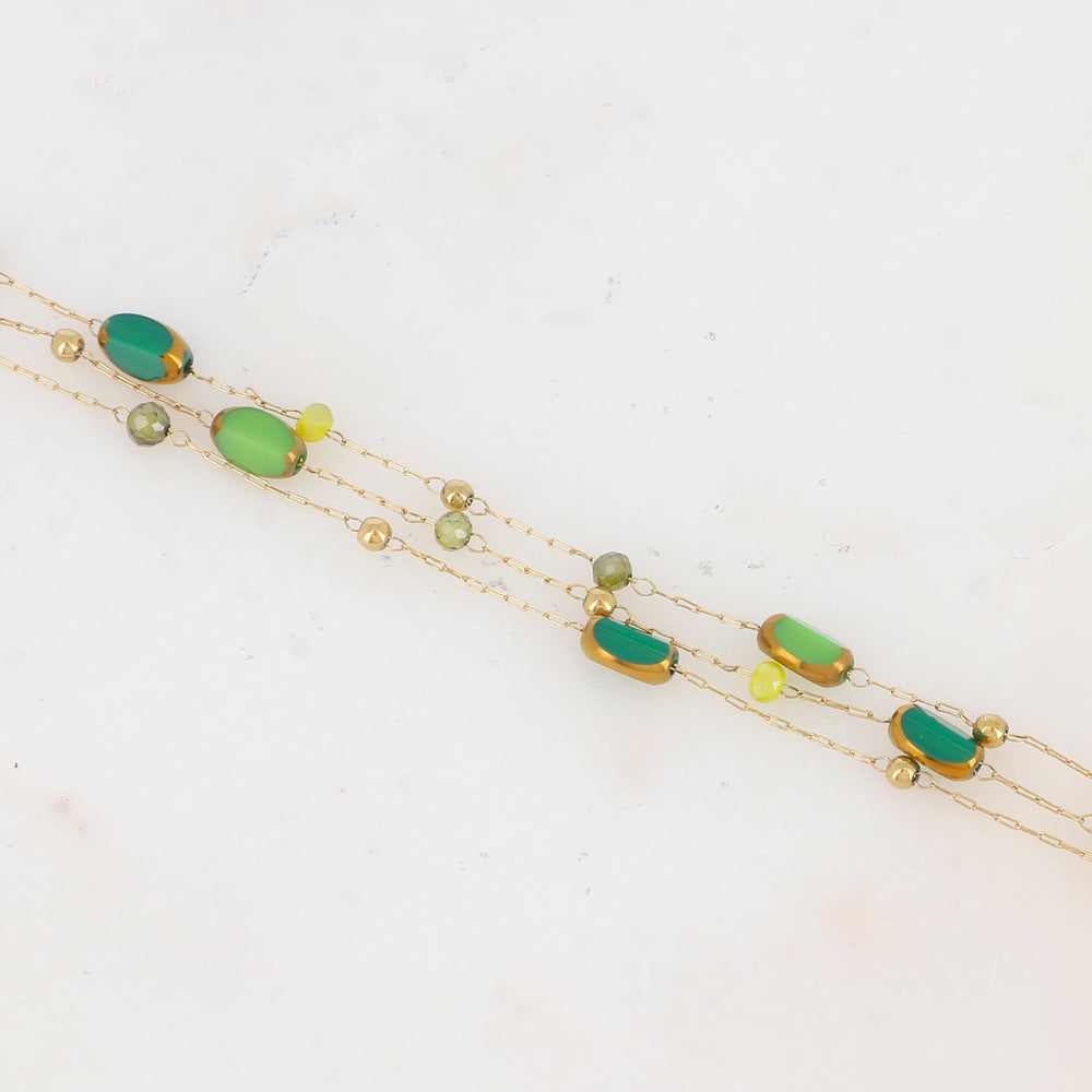 Bracelet 3 rangs avec pierre naturelle et pâtes de verre