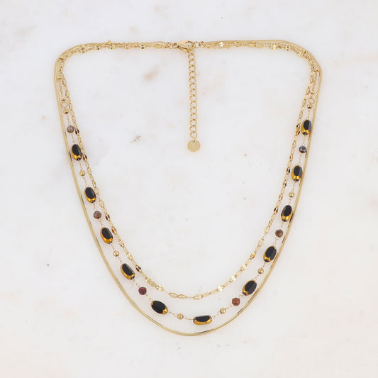 Collier 3 rangs avec pierre naturelle et pâtes de verre (38/39/40+5CM)