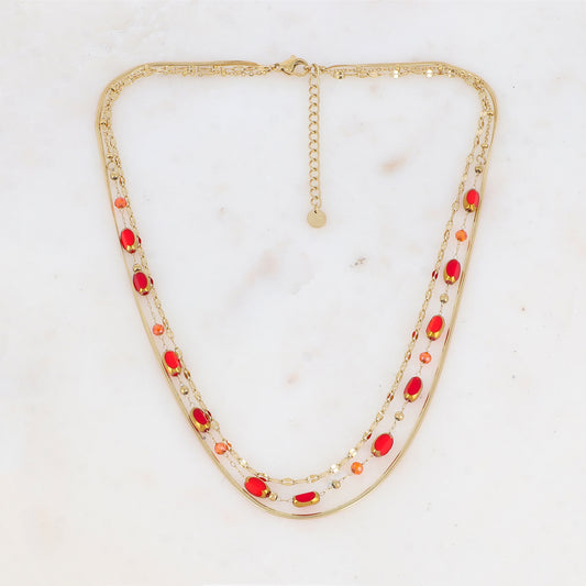 Collier 3 rangs avec pierre naturelle et pâtes de verre (38/39/40+5CM)