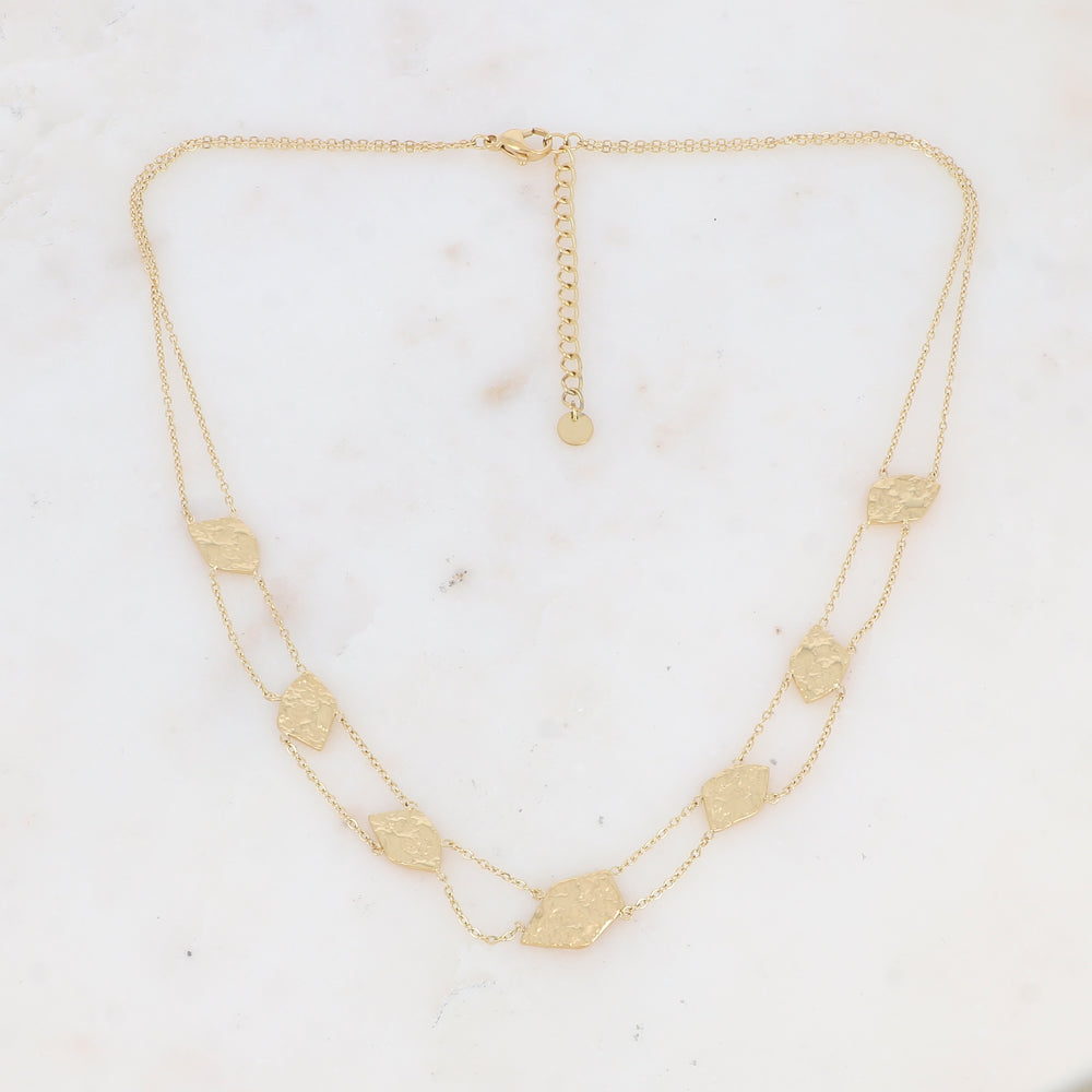Collier double rangs avec pampilles géométriques martelées (39+5CM)