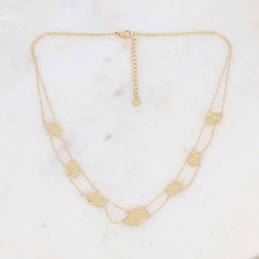 Collier double rangs avec pampilles géométriques martelées (39+5CM)