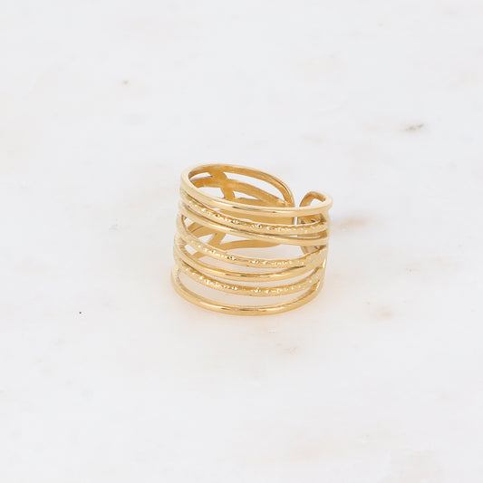 Bague large - 7 anneaux entrelacés, lisses et texturés