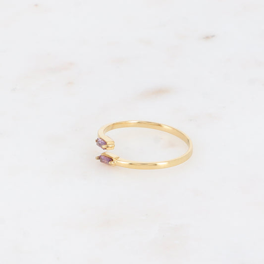 Bague fine et ouverte - 2 cristaux rectangulaires violets