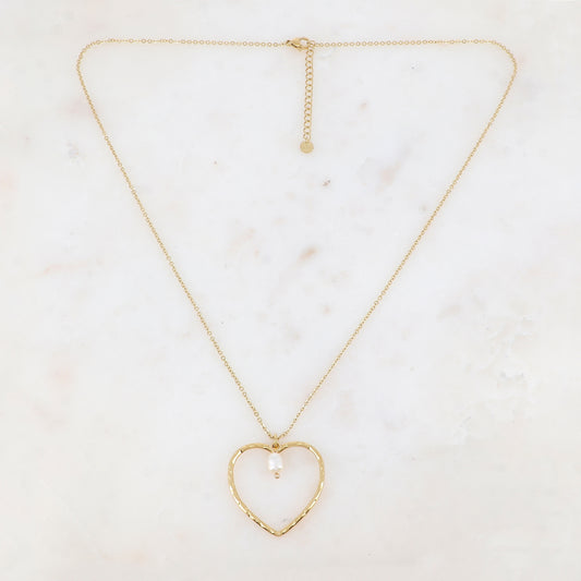 Collier avec cœur et perle d'eau douce (55+5CM)