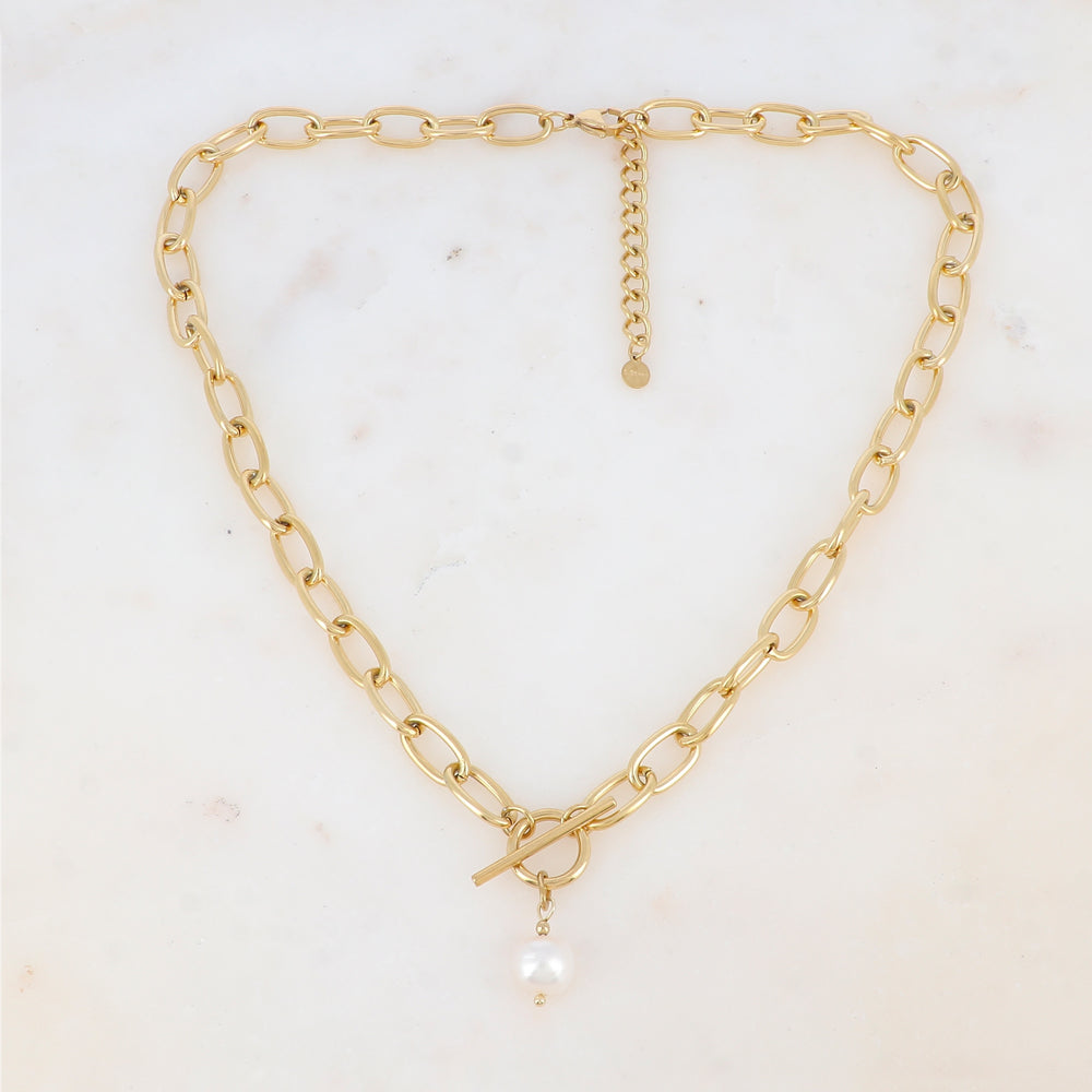 Collier en maille avec perle d'eau douce (45+5CM)