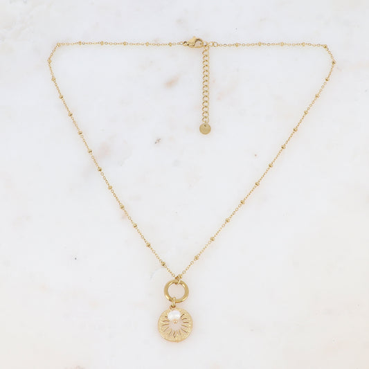 Collier avec anneau, soleil et perle d'eau douce (40+5CM)