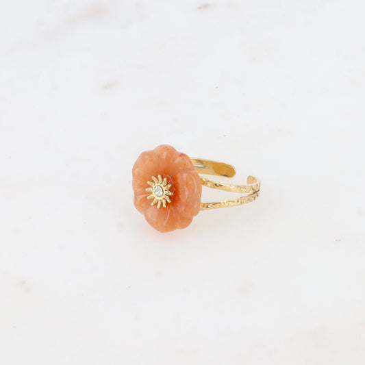 Bague - fleur en pierre naturelle aventurine orange avec oxyde de zirconium