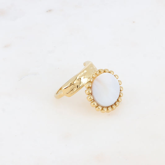 Bague Angeline - nacre blanche ovale et contour boules