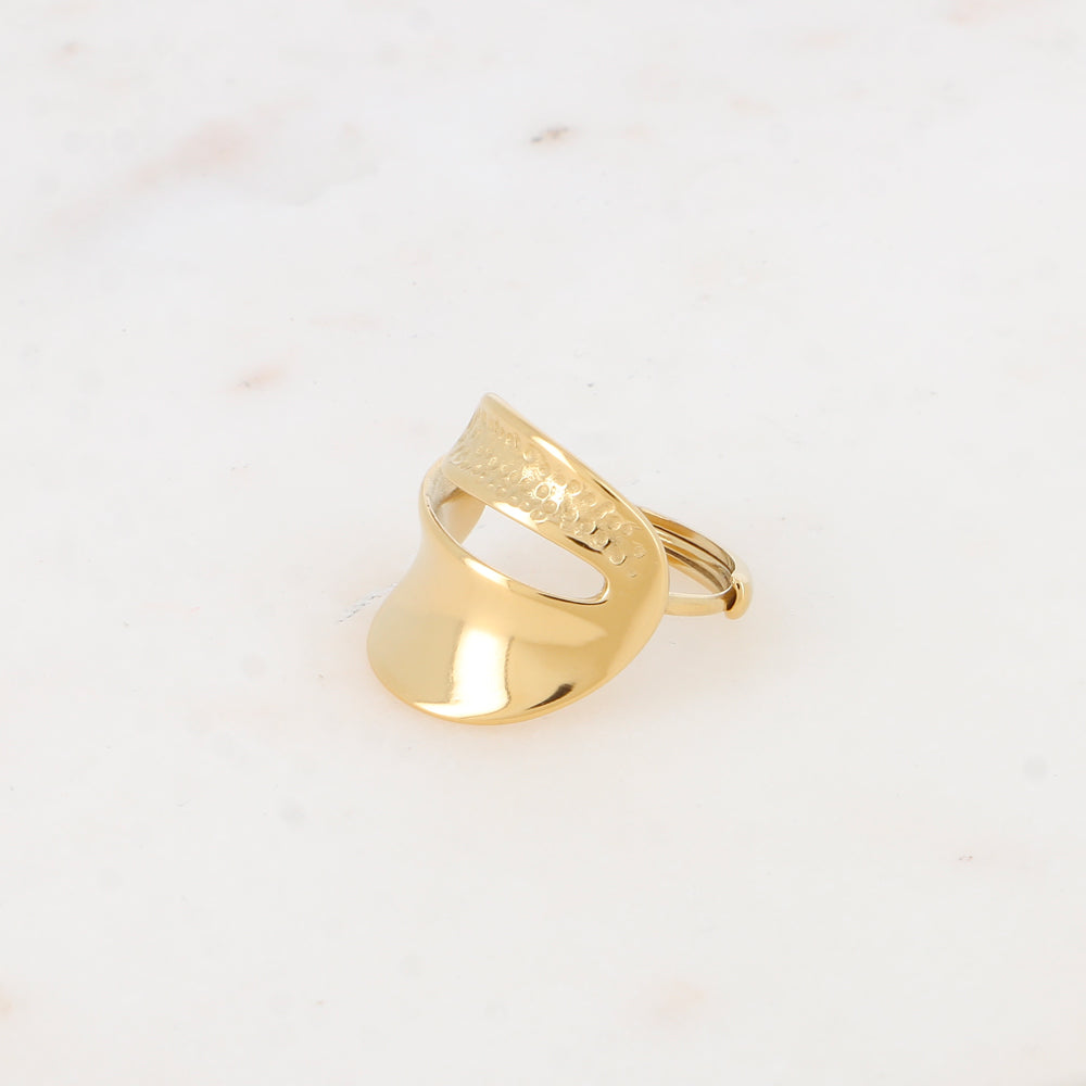Bague - anneau plat avec partie façonnée petits points