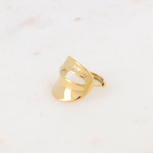 Bague - anneau plat avec partie façonnée petits points