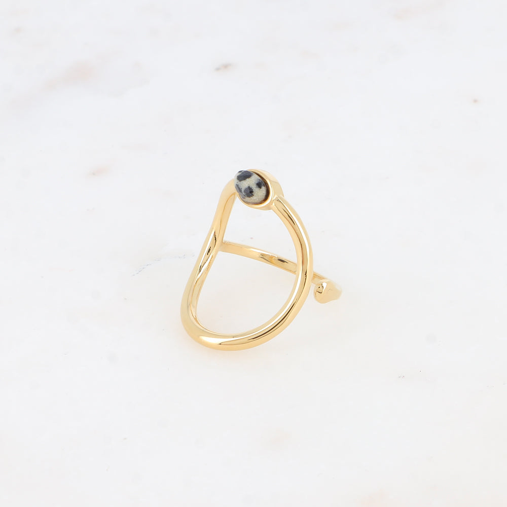 Bague - grand ovale ajouré et pierre naturelle ovale jaspe dalmatien