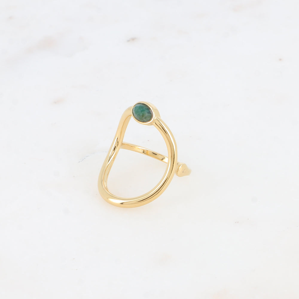 Bague - grand ovale ajouré et pierre naturelle ovale jaspe vert