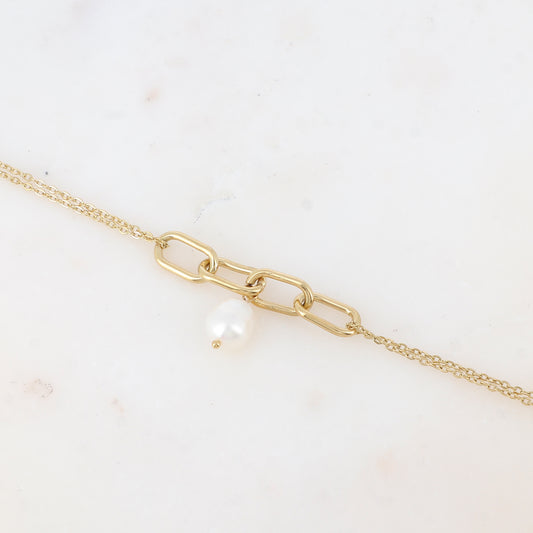 Bracelet avec anneaux rectangulaires et perle d'eau douce