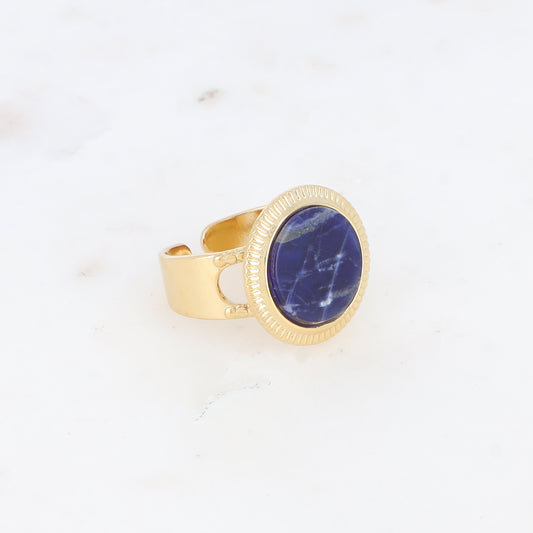 Bague avec cabochon rond en pierre naturelle - Sodalite