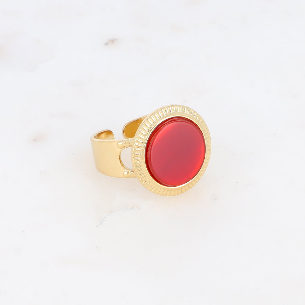 Bague avec cabochon rond en pierre naturelle - Cornaline