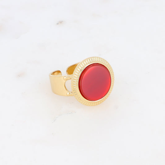 Bague avec cabochon rond en pierre naturelle - Cornaline