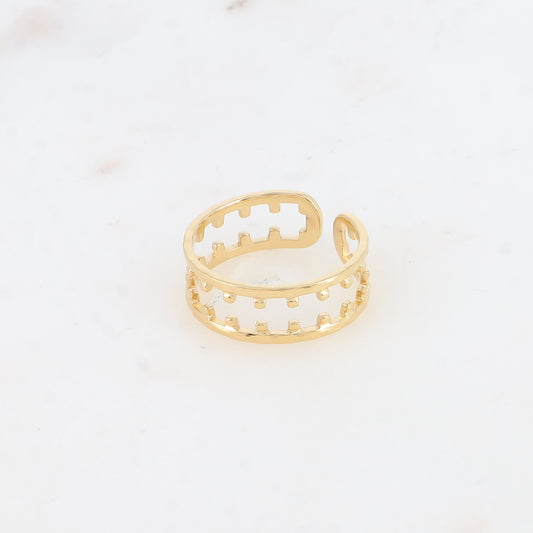 Bague - 2 anneaux, lisses avec petits carrés