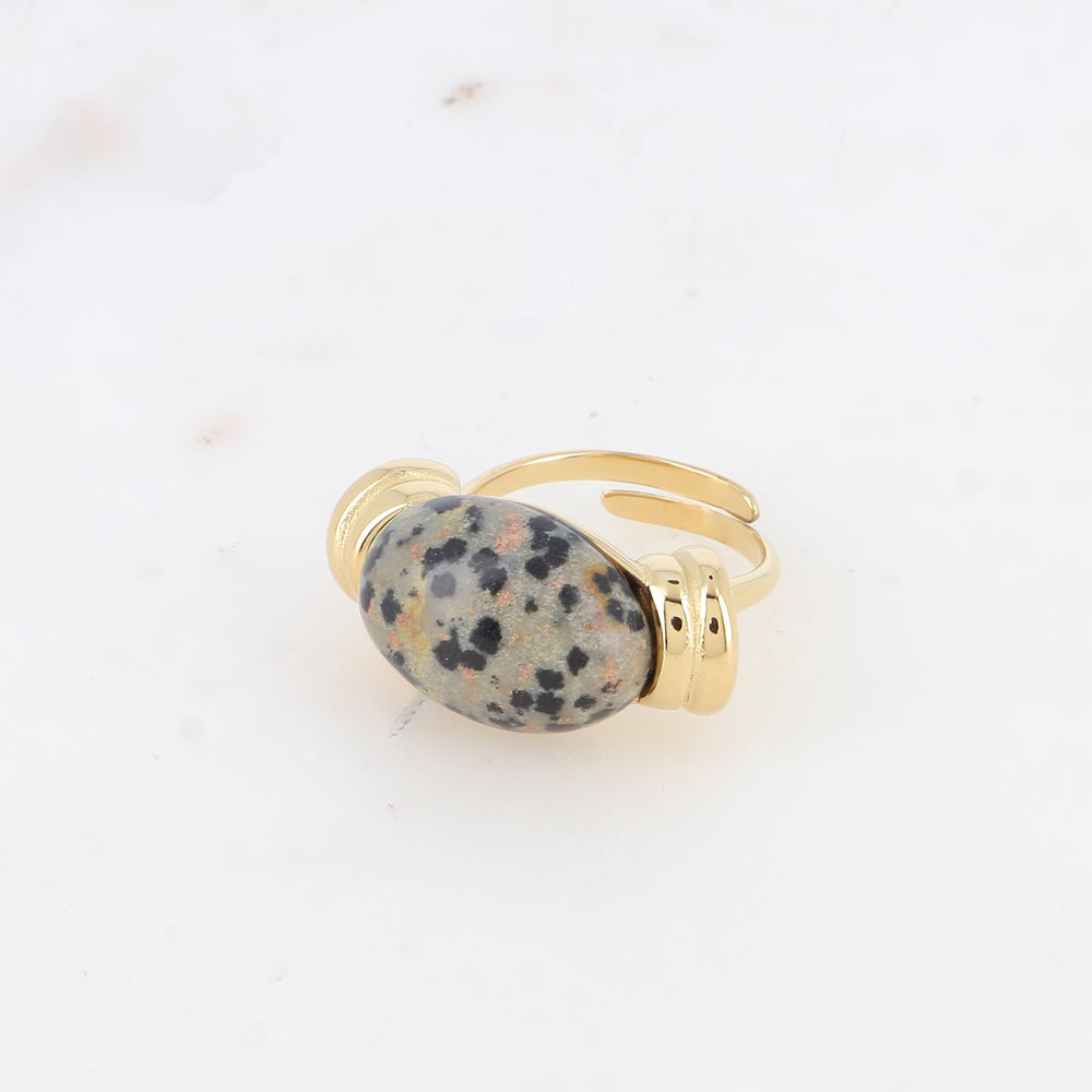 Bague - pierre naturelle ovale jaspe dalmatien