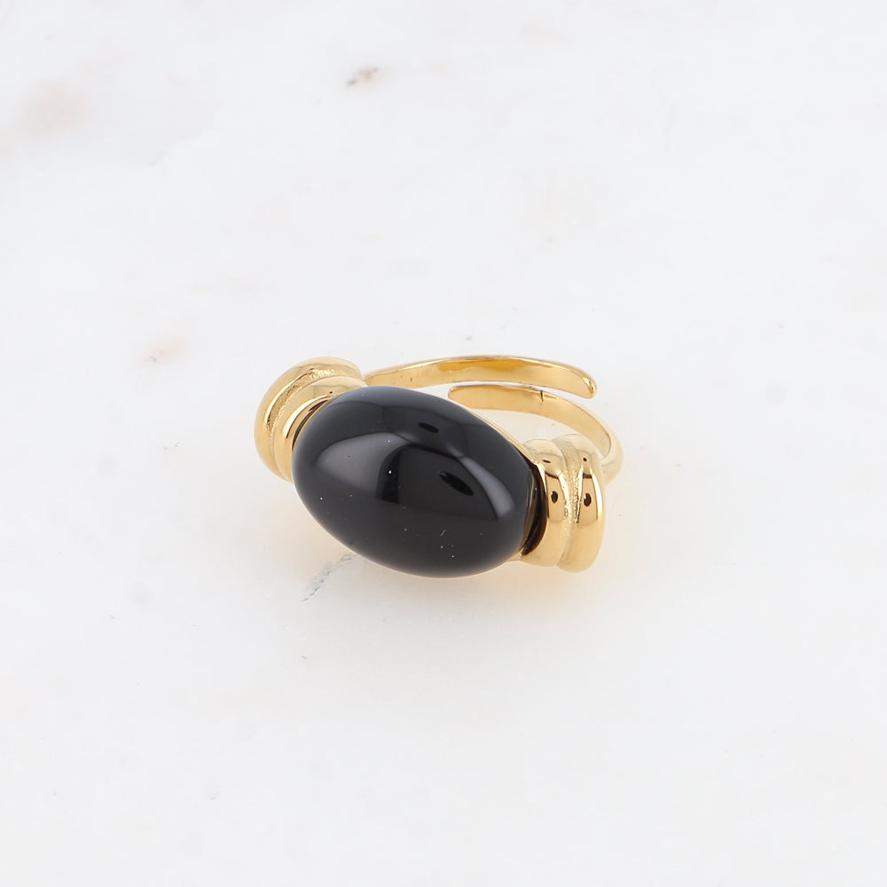 Bague - pierre naturelle ovale onyx