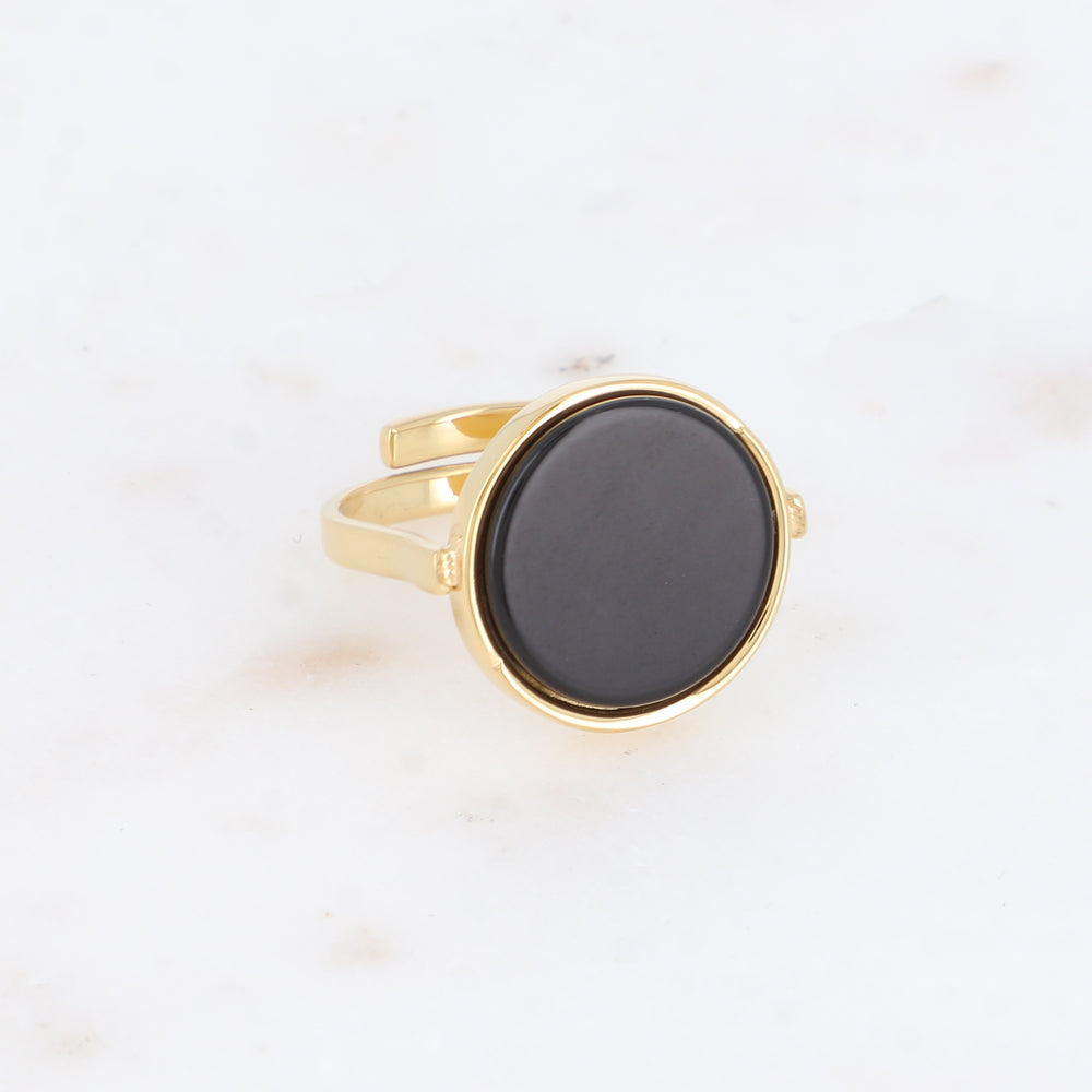 Bague ronde avec pierre naturelle - Onyx