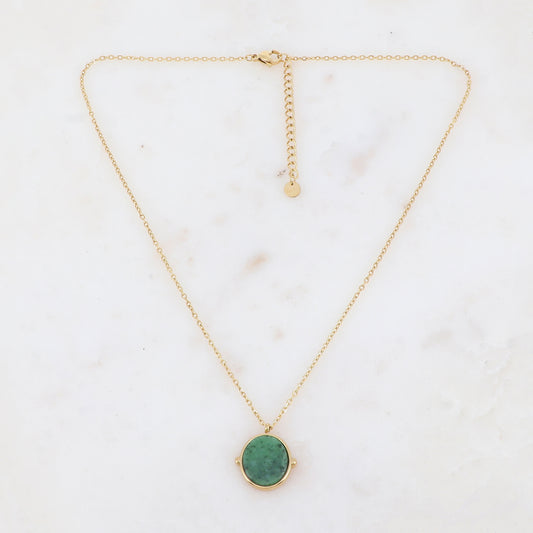Collier avec pendentif ovale serti d'une pierre naturelle (40+5CM)