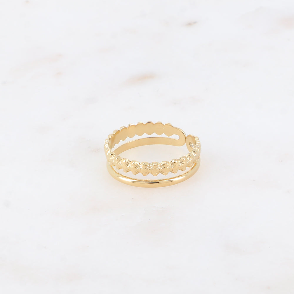 Bague - 2 rangs, ligne de fleurs et lisse