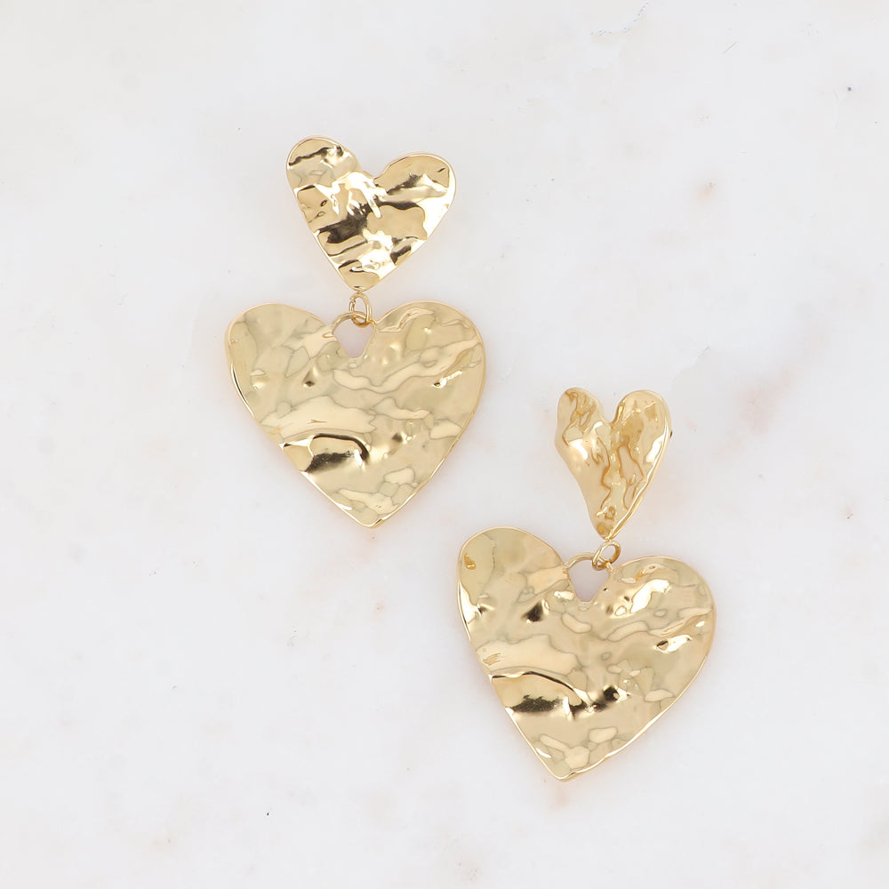 Boucles pendantes - double cœur texturé 26x55 mm