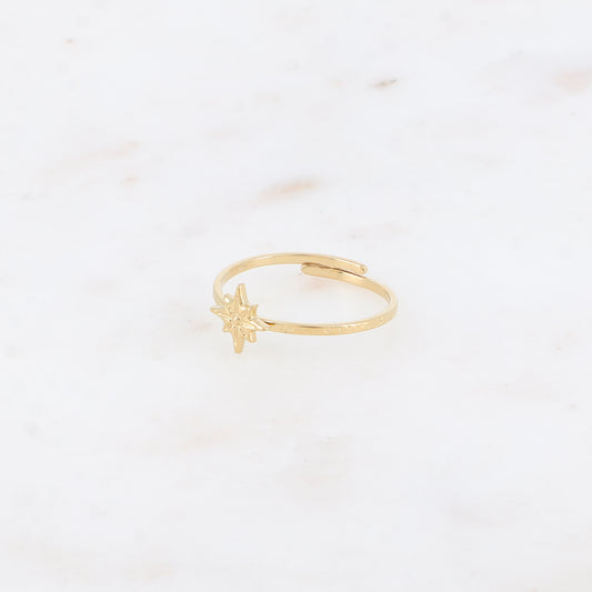 Bague fine - anneau martelé et étoile du Nord texturée