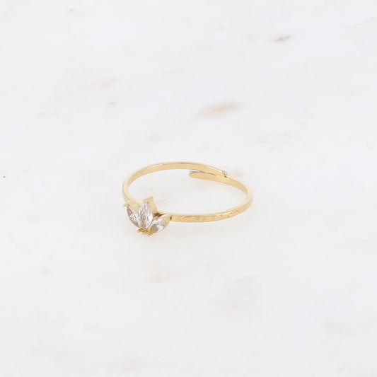 Bague fine - anneau martelé et 3 cristaux style diadème