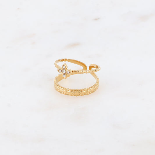 Bague - 2 rangs effet mil grain et trèfle en 4 cristaux