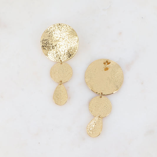 Boucles pendantes - 3 pièces rondes et goutte plates et texturées 35 x 77 mm